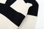 Women Fashion Black Striped Knit Sweater Spring Vintage Polo Neck Long Sleeve Female Pullovers Chic Tops - SJB-DIAMOND ELITES