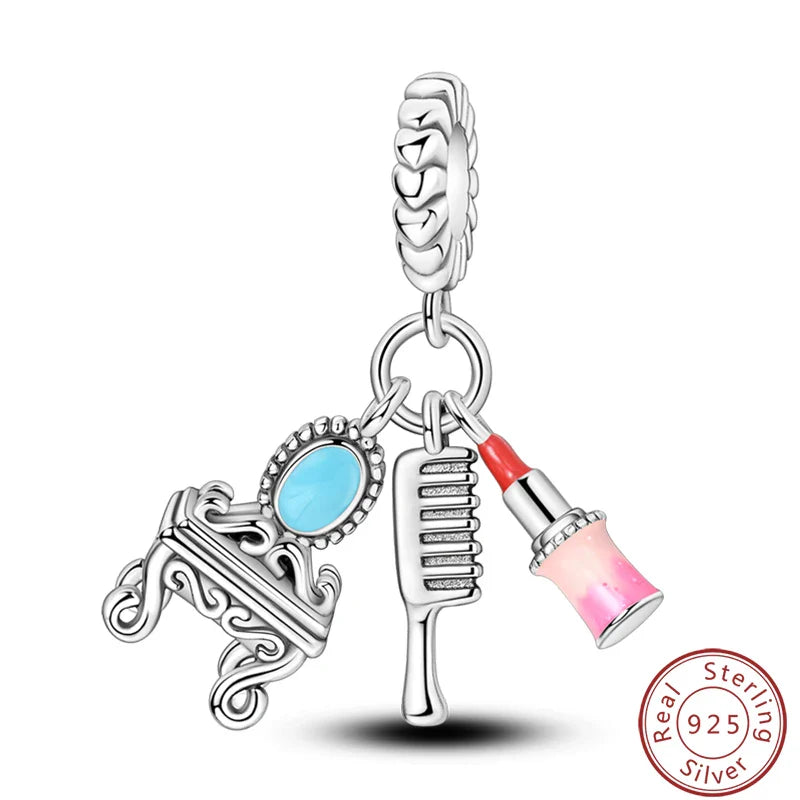 S925 Sterling Silver Princess Golf Hamster Camera Travel Three Piece Set Charms Beads 3mm DIY Fine Jewelry Making Lootquake LLC