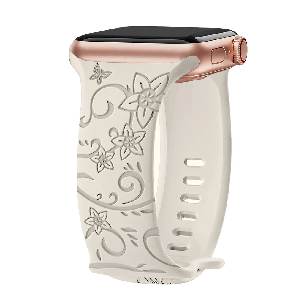 Apple Watch Silicone Strap - Floral Engraved, Soft and Waterproof
