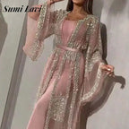 Elegant Women Glitter Flared Long Sleeve Long Dress Vintage French Evening Dress Sexy Ladies Mesh Patchwork Split Party Dresses