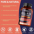 Vitamin B12 5000 Mcg - Supports Energy Levels, Mind, Nervous System - Blood Cell Production, Fatigue Relief, Heart Health