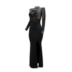 CM.YAYA Women Mesh See Through Long Sleeve Diamonds Hot Rhinestones Mermaid Long Dress Fall Evening Sexy Party Dresses Vestidos