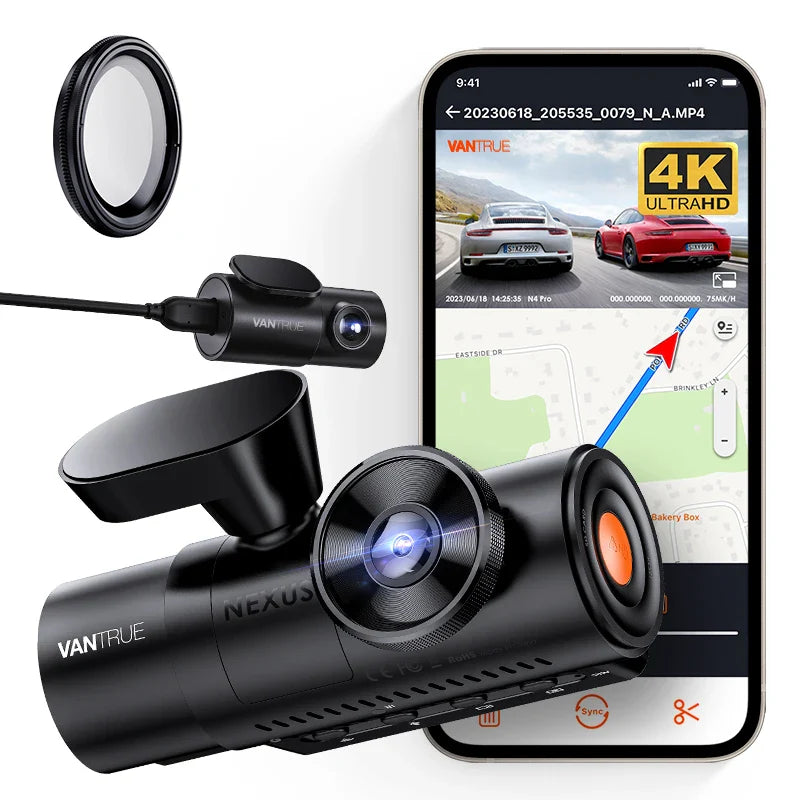 Vantrue N4Pro Dashcam 4K Wi-Fi 3-Channel Dashcam Voice Control IMX678 Night Vision HDR GPS Cam 24h Packing Mode Camera for Car Lootquake LLC