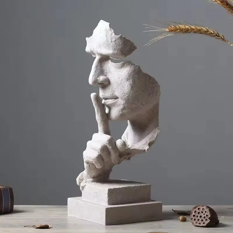 New Creative Abstract Silence Is Gold Abstract Figurine Resin Hand Face Men Statue Sculpture Home Office Living Room Desk Decor Lootquake LLC