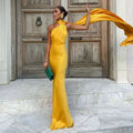 Elegant Satin Halter Slim Long Dress With Scarf Women New Sexy Backless Sleeveless Maxi Dresses Summer Lady Party Chic Vestidos