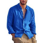 New Mens Long Sleeve Linen Shirt Stand Up Collar Casual Lightweight Mens Shirts Breathable T Shirts Hawaiian button Shirt Lootquake LLC
