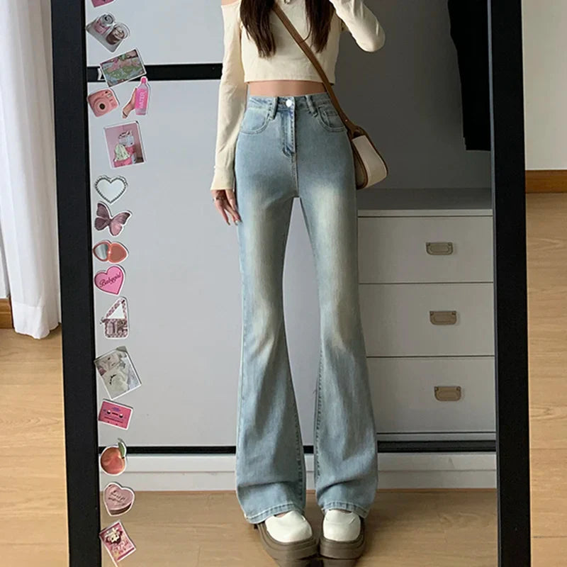 Women Flare Stretch Moustache Jeans Fashion Skinny Bell Bottom High Waist Gray Denim Pants Lady Classic Y2K Punk Long Trousers Lootquake LLC