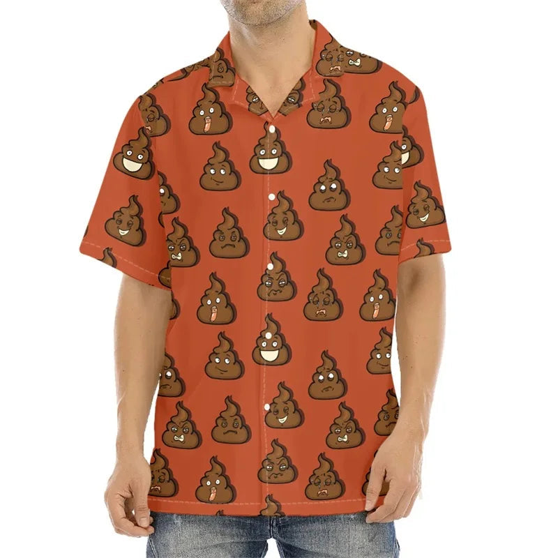 Happy Funny Poop Pattern Print Aloha Shirts For Men Summer Short Sleeve Button Down Beach Shirts Tops Mens Plus Size Blouse Lootquake LLC