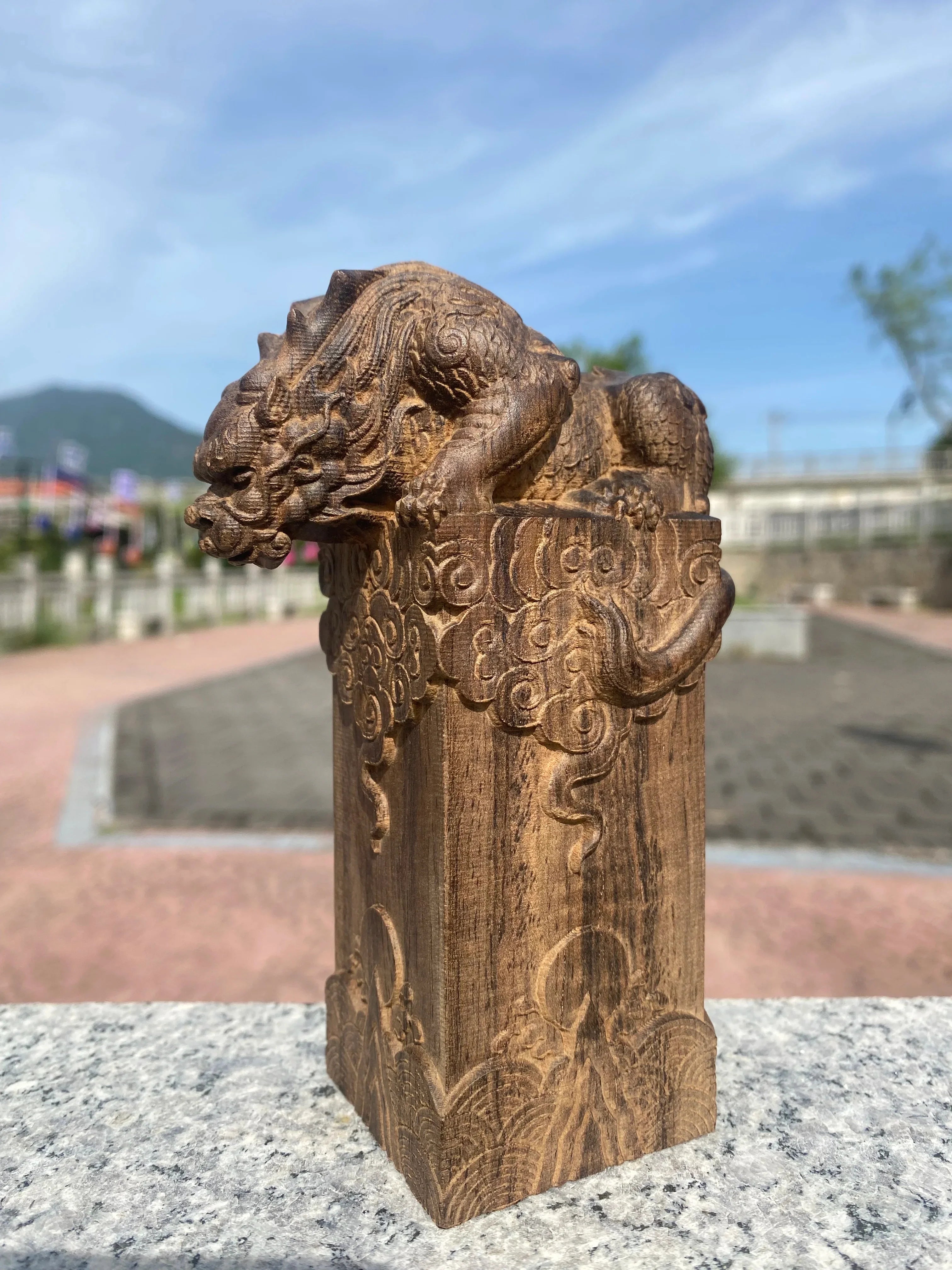 Hand Carved Vietnam Wood Wooden Mythical Beast Statue Figurine Wealth Attracting Auspicious Ornament Home Office Desk Decor Lootquake LLC
