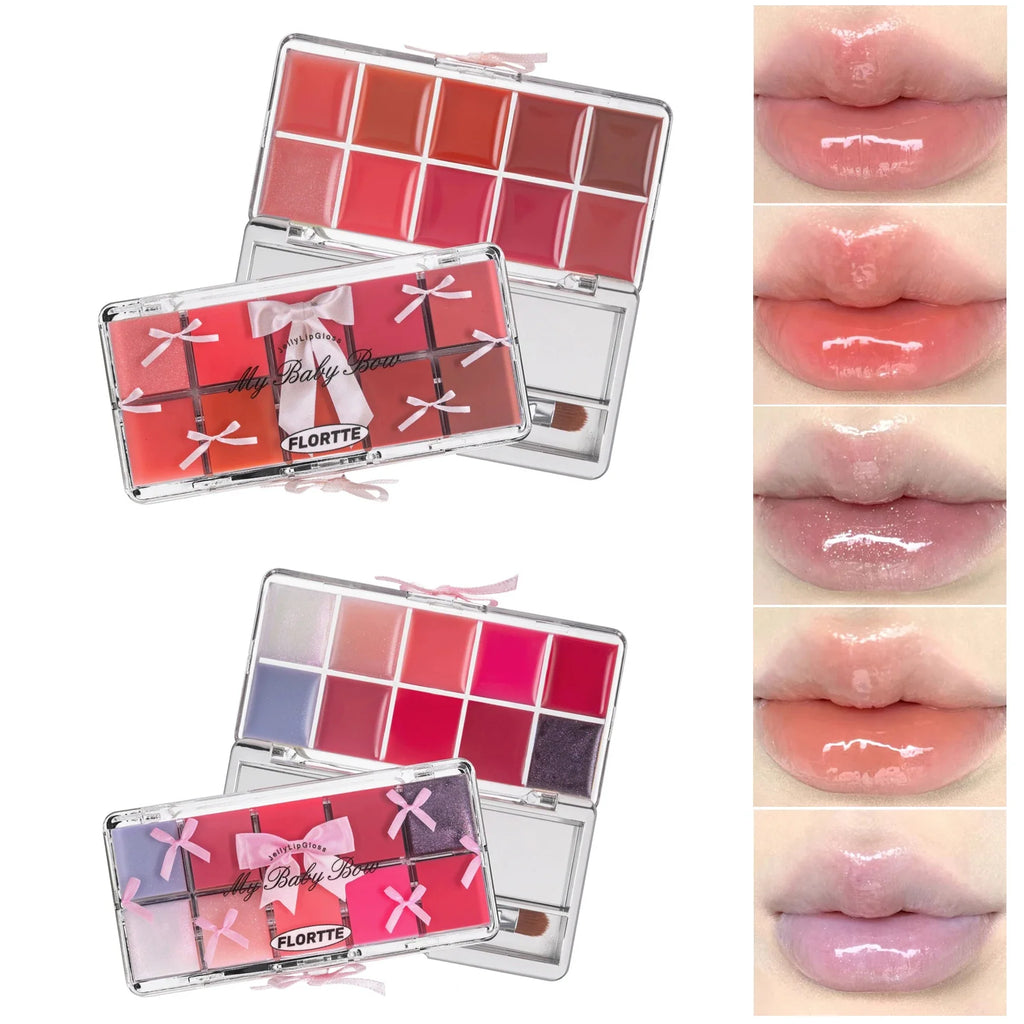 FLORTTE 10-Color Lip Palette Lip Gloss and Lipstick Glossy Moisturizing Pigmented Multifunctional Easy to Apply Lootquake LLC