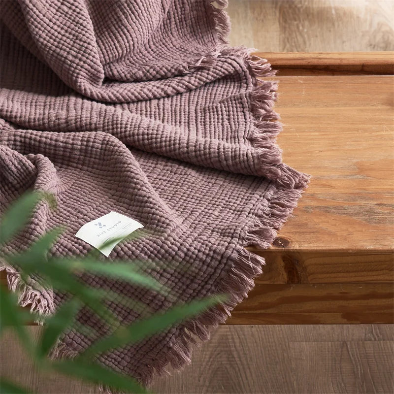 Maillard Cotton Blankets Four Layers Of Gauze Sofa Cover Blanket With Tassel AB Side Office Nap Decorative Bed Muslin Blanket Lootquake LLC