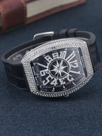 Luxury Diamond wristwatch for women Fasion and elegant quartz watch with silicone watchstrap Waterproof luminous Tonneau watch
