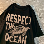 Respect The Ocean Green Turtle T Shirt Men Oversized Clothes Hip Hop Breathable Short Sleeve Harajuku Summer Cotton T-Shirt Lootquake LLC