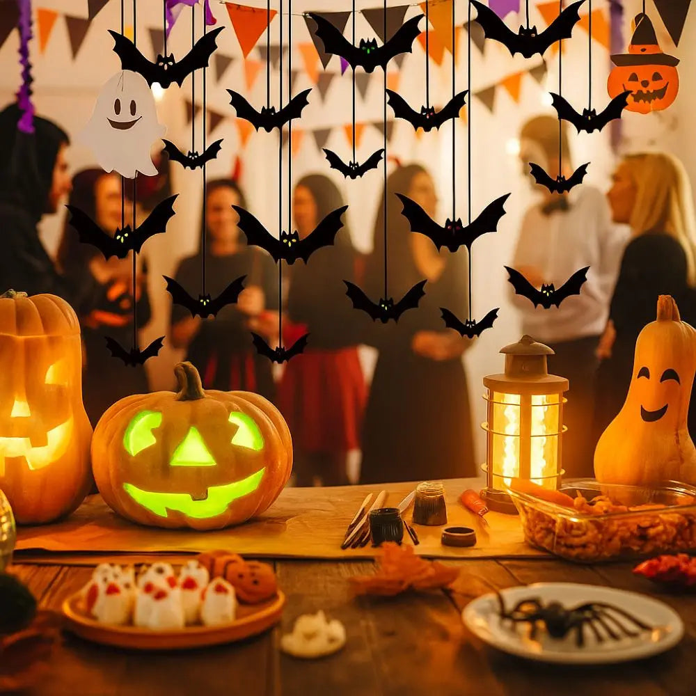 Funny Spooky Halloween Bat Decorations with Eyes Trick or Treat Bats Wall Decor Realistic Simulation Bat Pendant Halloween Party Lootquake LLC
