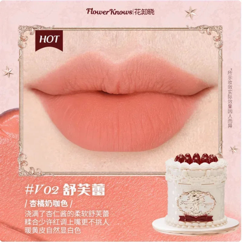 Flower Knows Strawberry Cupid Cake Lip Cream Lip Mud Matte Moisturizing Lipstick Silky Smooth Lip Makeup Professional Cosmetics Lootquake LLC