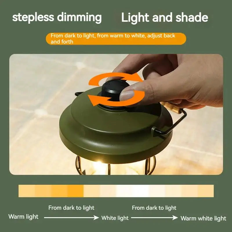 Retro Lamp Portable Camping Lantern USB Recharge Camping Tent Travel Light Vintage Outdoor Lighting Camping Equipment Flashlight