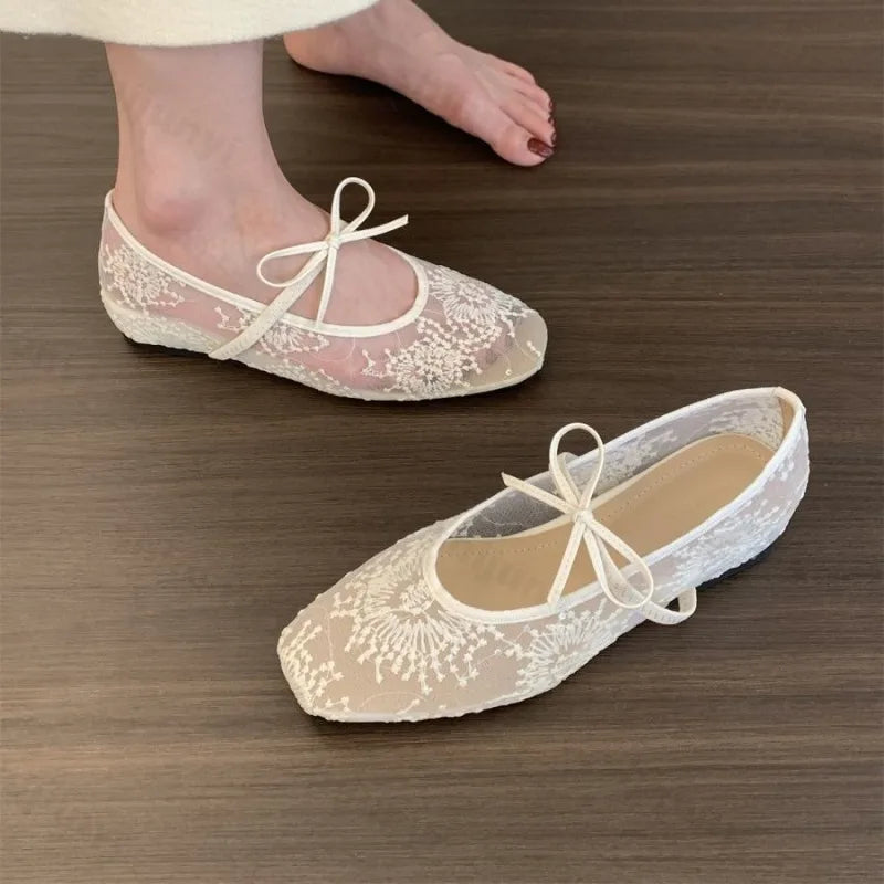 Summer Women Ballet Flats Shoes Comfortable Non Slip Fashion 2025 New Bow Women Shoes  Mesh Breathable Sandals Zapatos De Mujer Lootquake LLC