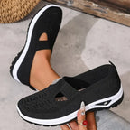 Women's casual sports shoes, solid color breathable sports soft-soled lightweight walking shoes, low-top knitted casual shoes