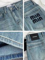 Blue Women Jeans Streetwear Vintage Fashion High Waisted Wide Leg Jean Female Trouser Letter Hip Hop Baggy Blue Denim Pants Lootquake LLC