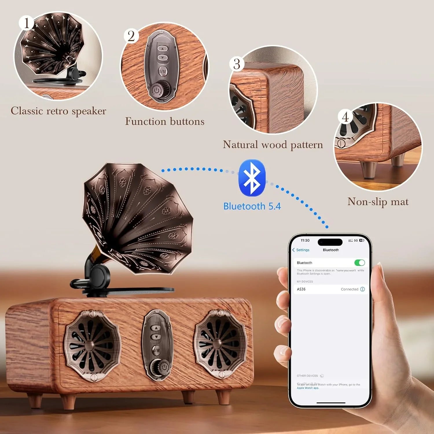 AS36 Bluetooth Speaker Features High-Quality Retro Multi-Functional FM Radio High-Volume Wireless Audio System Subwoofer Gift Lootquake LLC