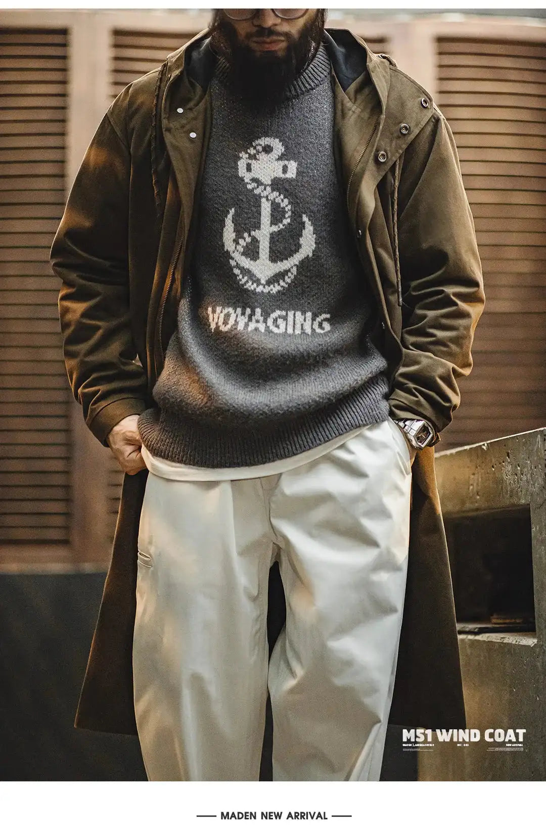 Maden Retro M51 Hooded Windbreaker Loose Fit Cotton Zipper Mid-length Jacket Versatile Solid Color Outerwear for Men's Autumn Lootquake LLC