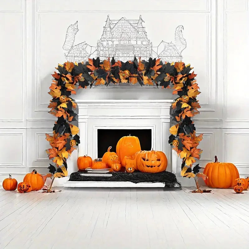 Halloween Pumpkin Cane Flying Indoor Fall Maple Leaf Garland Maple Leaf Autumn Thanksgiving Decor for Party Desk Decor