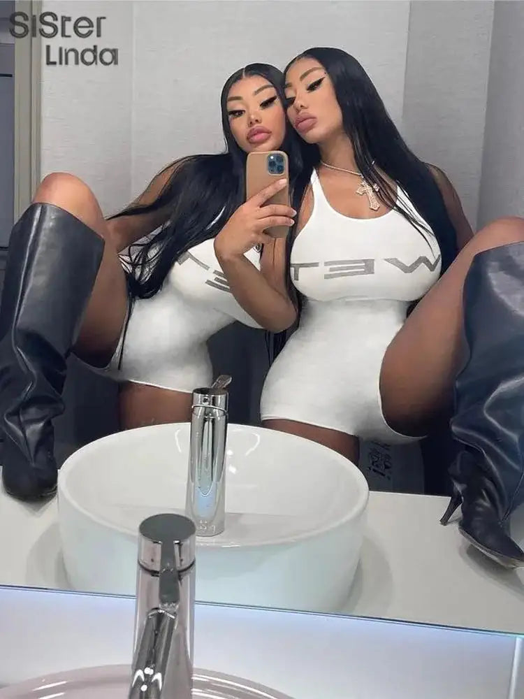 Authentic Casual Women's Jumpsuit Shorts Popular In Summer 2024 Suspender Low Cut And Backless Sleeveless Top Paired With Shorts