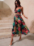 Y2K Bikini Crop Tops Long Dress Sexy Set for Women Summer Fashion Two Pieces Skirt Beach Style Floral Print Midi Sexy Boho Sets