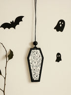 Halloween Wooden Coffin Hanging Decoration, Cute Ghost Decor Pendant, Car Rearview Mirror Ornament, Ideal Gift for Home & Party Lootquake LLC