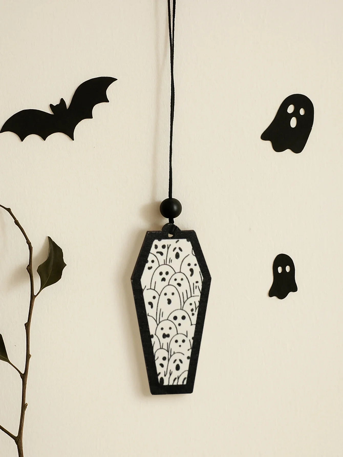 Halloween Wooden Coffin Hanging Decoration, Cute Ghost Decor Pendant, Car Rearview Mirror Ornament, Ideal Gift for Home & Party Lootquake LLC