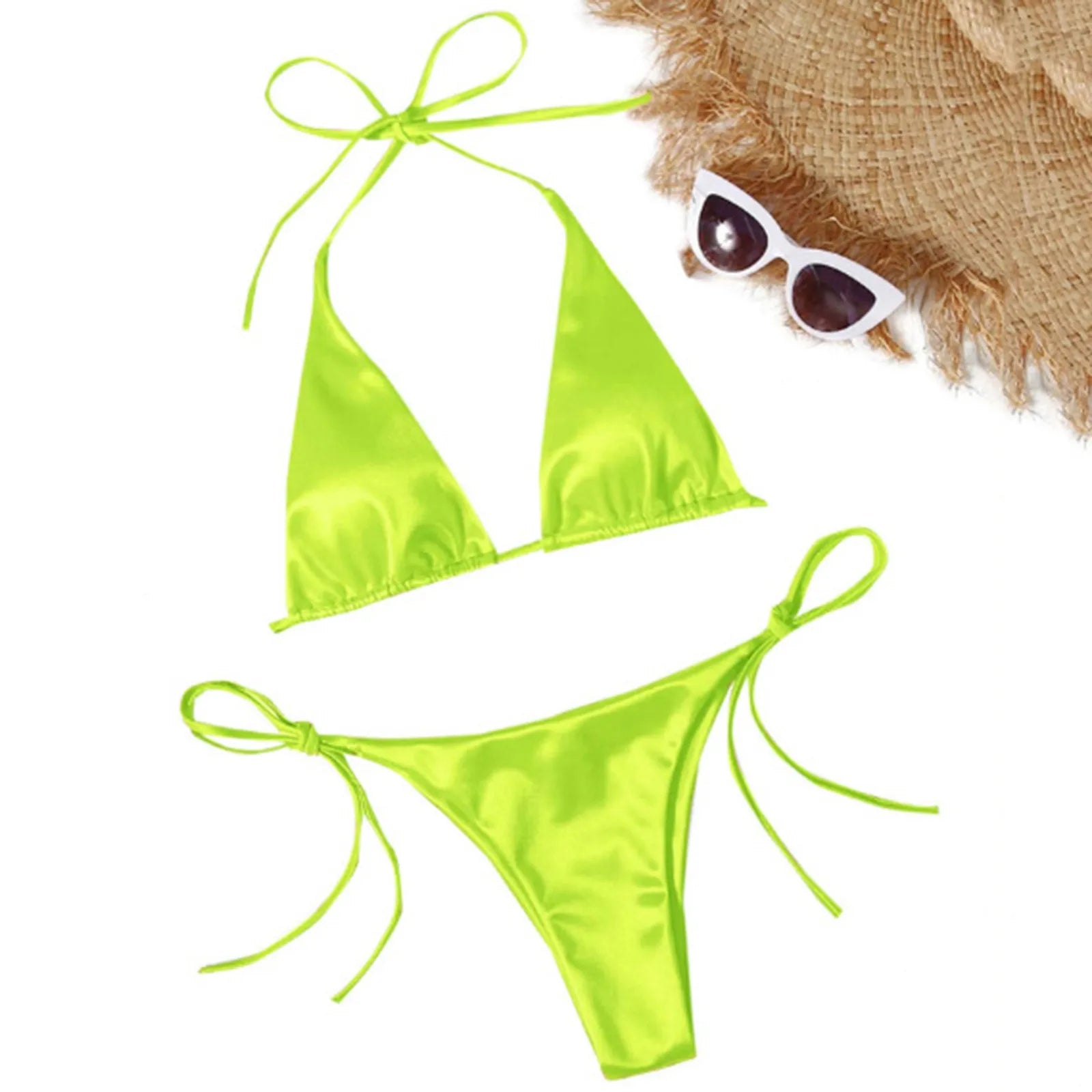 ShimmerWave: Luxe Satin Brazilian Bikini Set THRIXINE