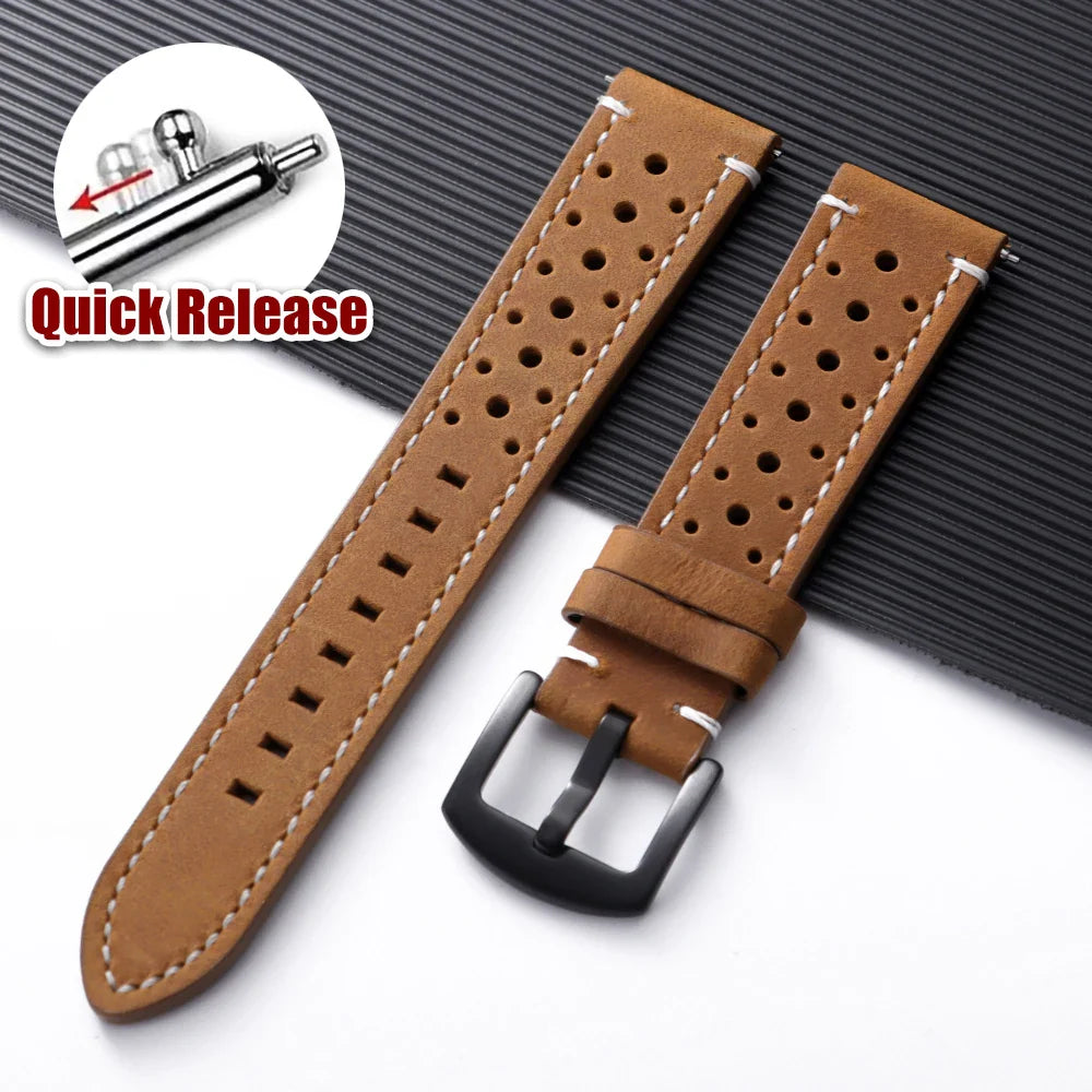 Polar Watch Band Quick Release Leather Strap Handmade Breathable Porous Cowhide