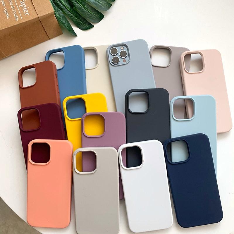 Silicone Soft Thick Protective Rubber Phone Basic Case For iPhone 14 13 Pro Max Case Luxury Silicone Phone Case for iPhone Solid Color Classic Camera Protection Case Stevvex