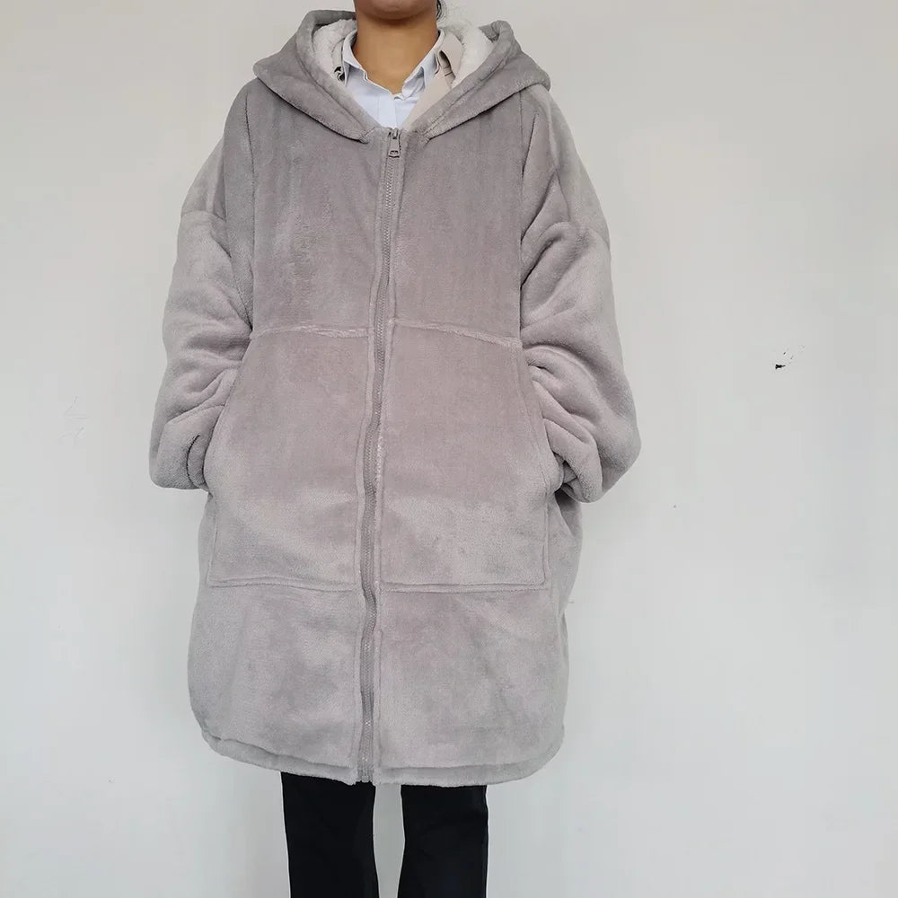 Hoodie Oversized Wearable Blanket Deep Pocket Comfy Sleeves Front Zipper Deluxe Fleece Sweatshirt Blanket Winter Blanket Lootquake LLC