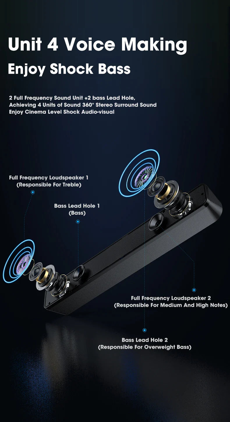 Salange Bluetooth Speaker USB Wired 3.5mm Port Sound Bar for PC Game Console Smartphone Laptop Tablet Black Desk Set Long Lootquake LLC