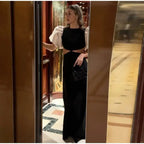 Elegant Puff Sleeve Long Dress For Women 2025 Sexy Hollow Out Waist Evening Party Dresses Female Vacation Lady Chic Beach Robe