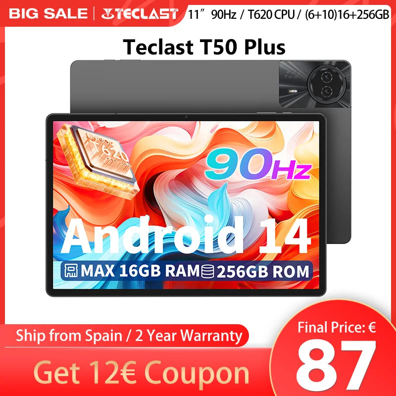 Teclast T50 Plus Tablet, 11 Inches, Unisoc T620, 8 Cores, (6Gb+10Gb)Max.16Gb Ram, 256Gb Rom, 4g Network, Dual Sim, Android 14, 8000Mah, 1920X1200 Ips, Wifi Lootquake LLC
