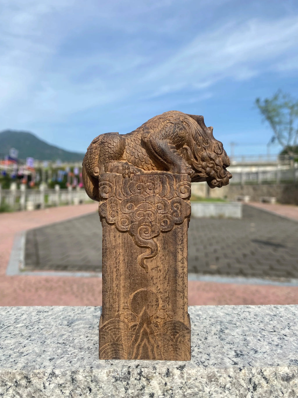 Hand Carved Vietnam Wood Wooden Mythical Beast Statue Figurine Wealth Attracting Auspicious Ornament Home Office Desk Decor Lootquake LLC