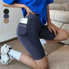 Women's Black High Waist Biker Shorts with Pocket THRIXINE