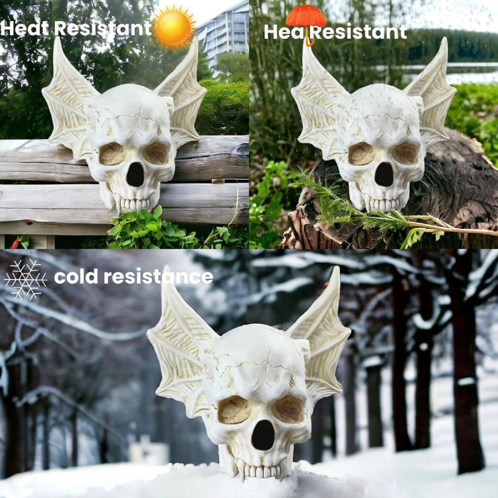‌Halloween Bat Skull Decor Spooky Gothic Home Decoration Unique Resin Handmade Craft Creepy Party Supplies Scary Shelf Display Lootquake LLC