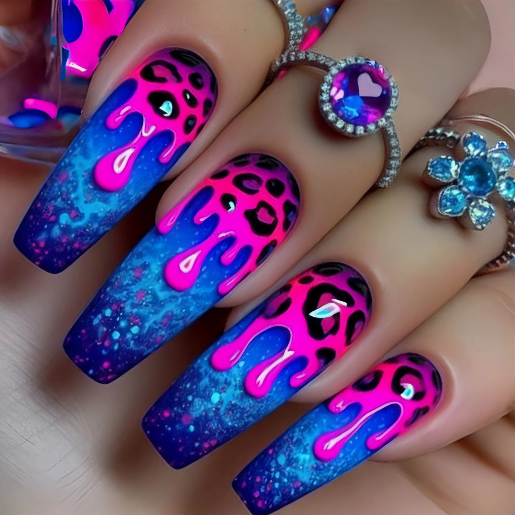 Long nail art patches with purple polka dots and a shiny, fashionable, individual and high-end feel. Detachable 24-piece nail ar Lootquake LLC
