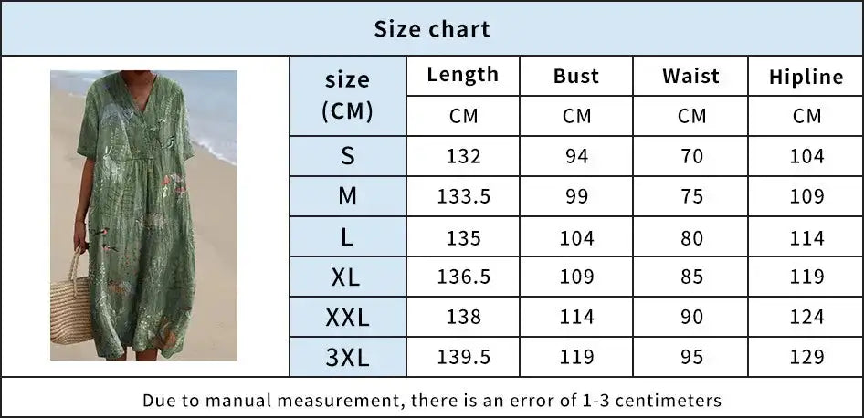 Casual Short Sleeved V-neck Big Swing Dress 2024 New Women's Loose Printed Long Dress Female Retro Flower Print Pullover Dresses