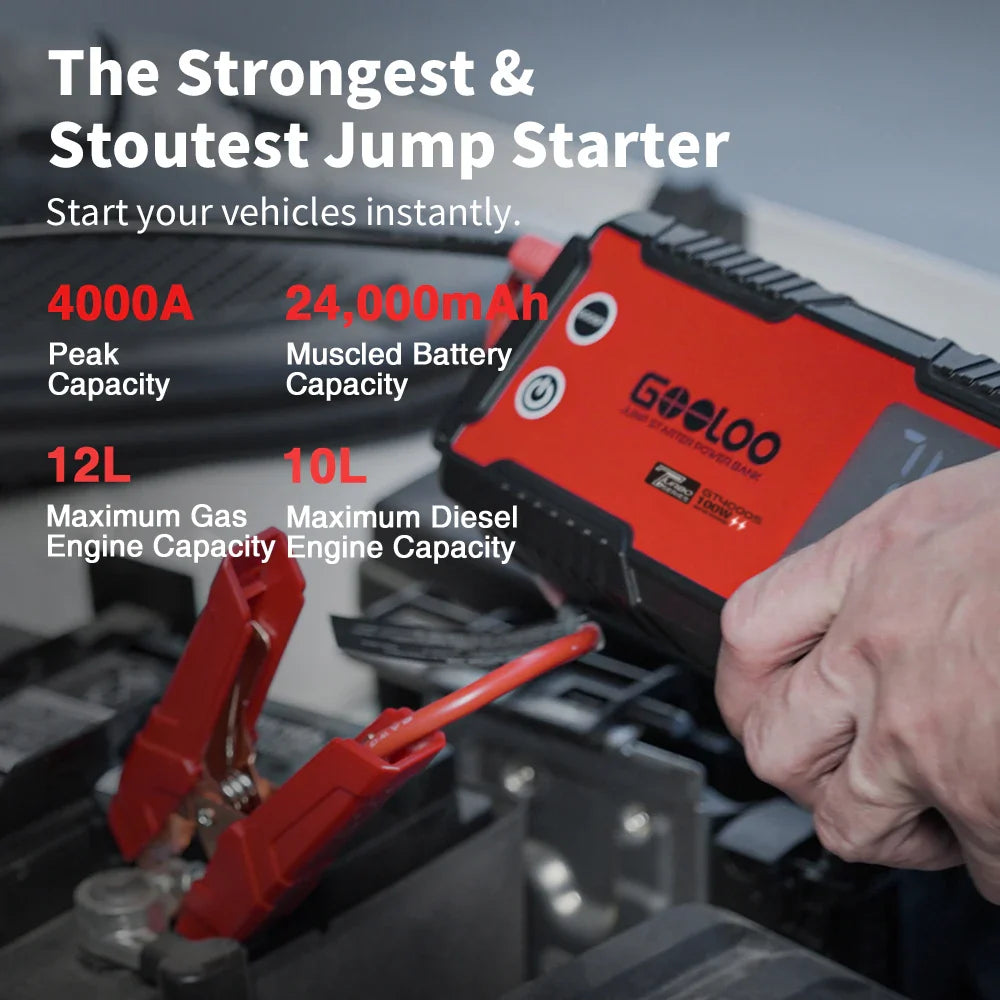 GOOLOO 4000A 12V Charger External Battery Booster 24000mah Car Jump Starter Car Battery PD100W Fast Charging Portable Power Bank Lootquake LLC