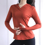 BreatheFit Women's Long Sleeve Yoga Hoodie Top THRIXINE