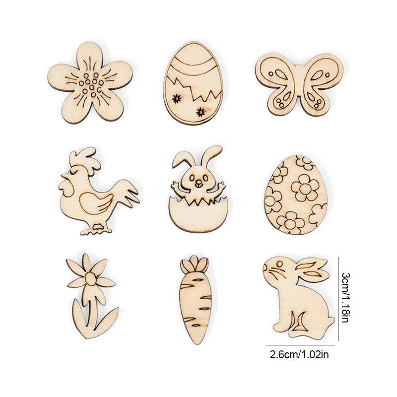 50pcs Easter Wooden Confetti Rabbit Carrot Eggs Kids Painting DIY Crafts Wood Slice 2025 Spring Easter Party Decoration For Home Lootquake LLC