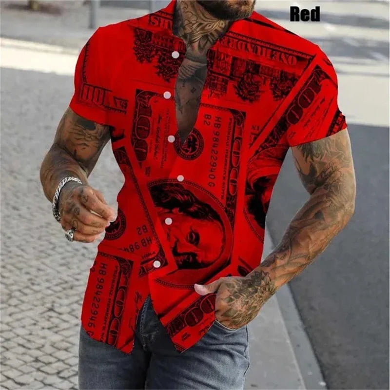 3D Print Dollar Pattern Shirts For Men Summer Short Sleeve Slim-Fit Button Up Casual Shirts Streetwear Mens Shirt Blouses Tops Lootquake LLC
