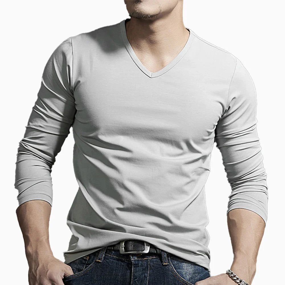 Men's Long Sleeves Muscle V Neck Slim T-Shirt