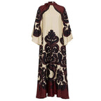 Ethnic Vintage Pattern Print Muslim Women Dresses Spring V Neck Lace-up Loose Long Dress Autumn 3/4 Flare Sleeve Boho Maxi Dress Lootquake LLC