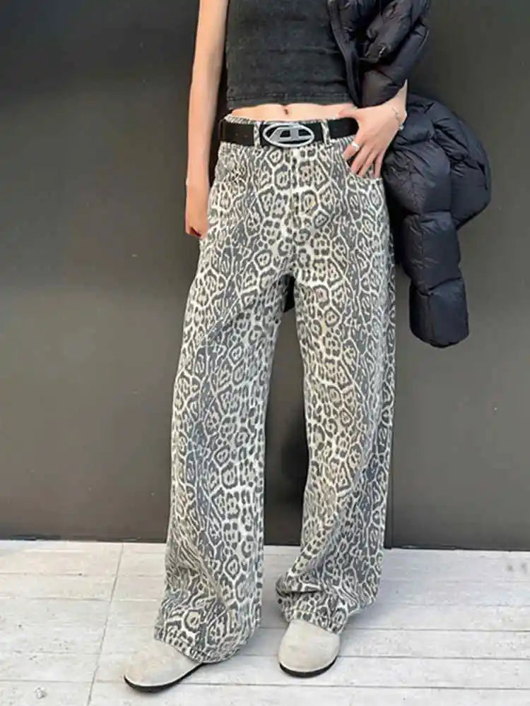 Y2k Vintage Leopard Print Loose Women Jeans Autumn New Classic Straight High Waist Slim Casual Fashion Female Jeans 2024 New Lootquake LLC