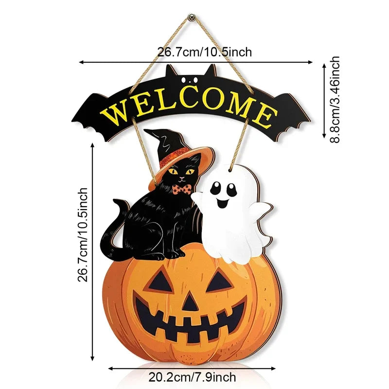 Welcome Sign w/ Cat, Ghost & Pumpkin Lootquake LLC
